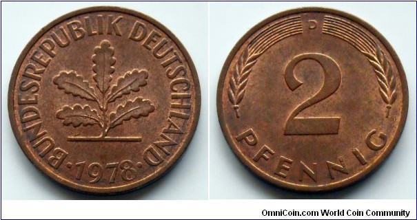 German Federal Republic (West Germany) 2 pfennig.
1978, D - Munich