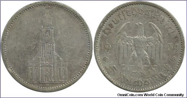 Germany-Nazi 5 Reichsmark 1934A (Potsdam Garrison Church)