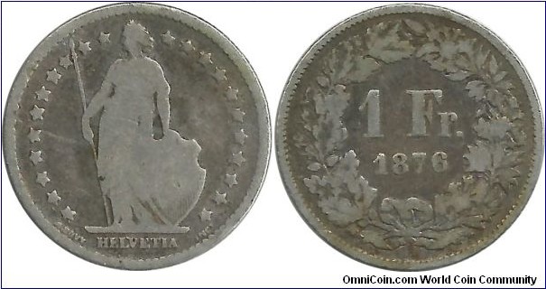 Switzerland 1 Franc 1876B