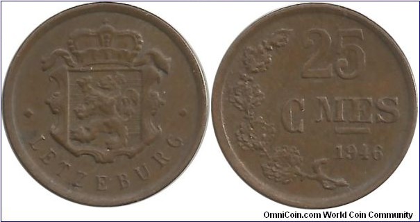 Luxembourg 25 Centimes 1946