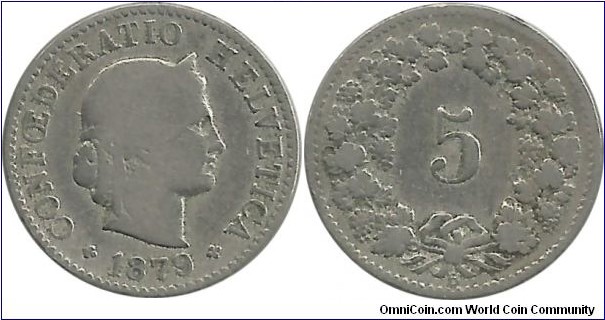 Switzerland 5 Rappen 1879B