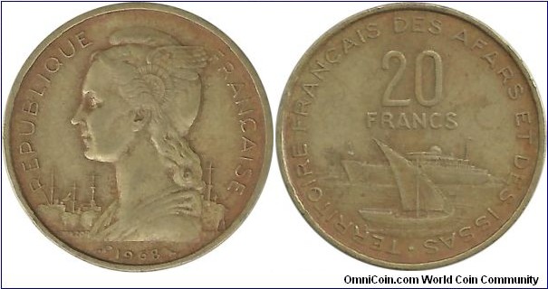 FrTerritorie Afars-Issas 20 Francs 1968