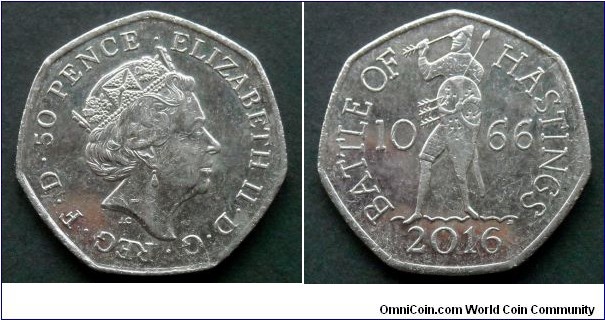 50 pence. 2016, 950th Anniversary of the Battle of Hastings.