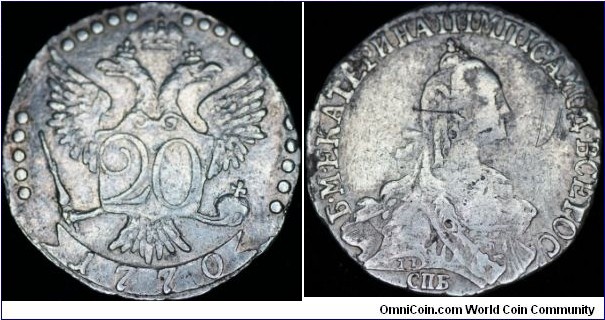 silver 20 kopeeks 1770.Few small scratches 