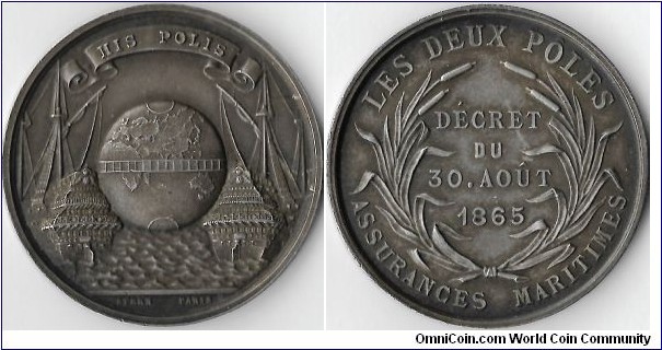 silver jeton struck for the `Deux Poles' a French maritime assurer
