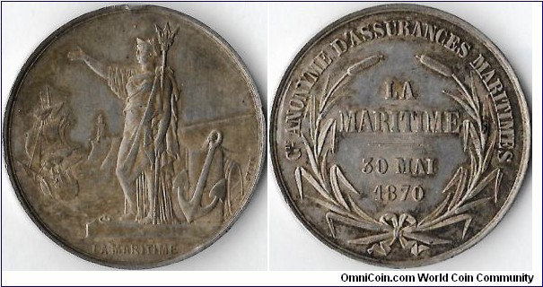 silver jeton struck circa 1870/80 for La Maritime, a French assurance company