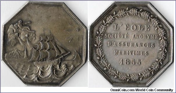 silver jeton struck for L'Eole, a French maritime assurer