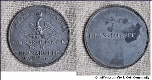 MÉDAILLE DE BLANCHISSEUSE À L'ARMÉE D'HANOVRE