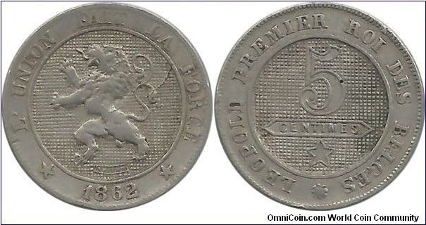 Belgium 5 Centimes 1862