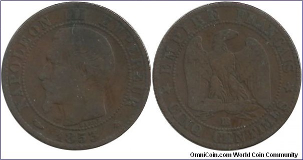 France 5 Centimes 1853BB