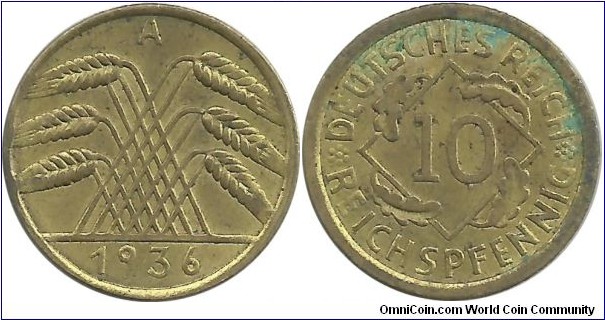 Germany-Nazi 10 Reichspfennig 1936A