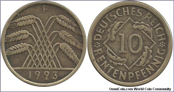 GermanyWeimar 10 Rentenpfennig 1923F