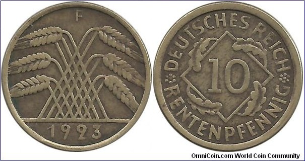 GermanyWeimar 10 Rentenpfennig 1923F
