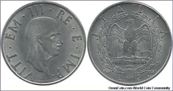 Italy-Kingdom 2 Lire 1941R-XIX