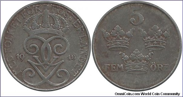 Sweden 5 Öre 1918