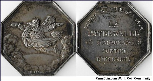 silver jeton struck circa 1845 for La Paternelle, a french assurance company