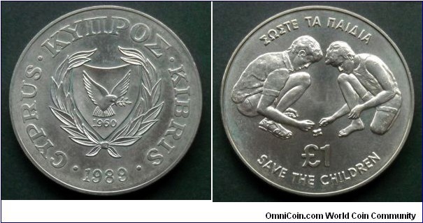 Cyprus 1 pound. 1989, 70th Anniversary of the Save the Children Fund.