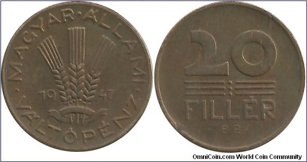 Hungary 20 Filler 1947