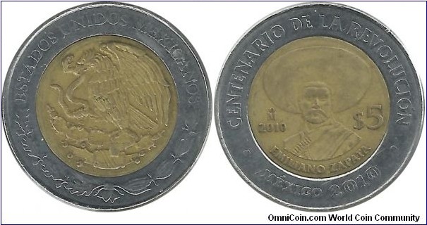 Mexico 5 Pesos 2010-Emiliano Zapata