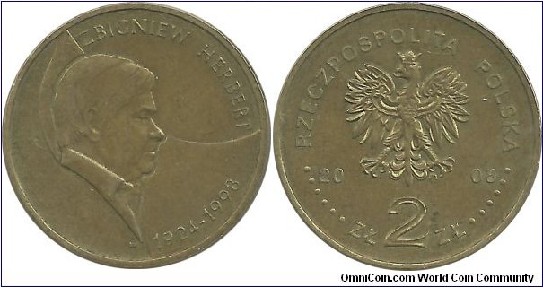 Poland 2 Zlote 2008-Zbigniew Herbert (1924 - 1998)