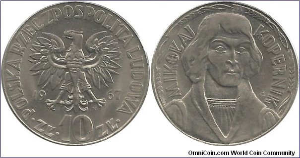 Poland 10 Zlotych 1967-Mikolaj Kopernik (reduced)