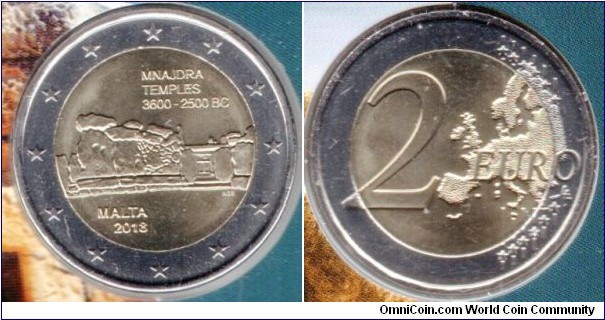 2 Euros Unesco World Heritage Site—Temples of Mnajdra in coincard