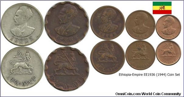 Ethiopia-Empire  EE1936 (1944) Coin Set