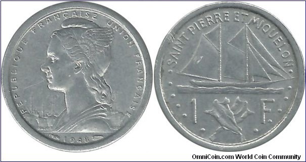 StPierrre & Miquelon 1 Franc 1948