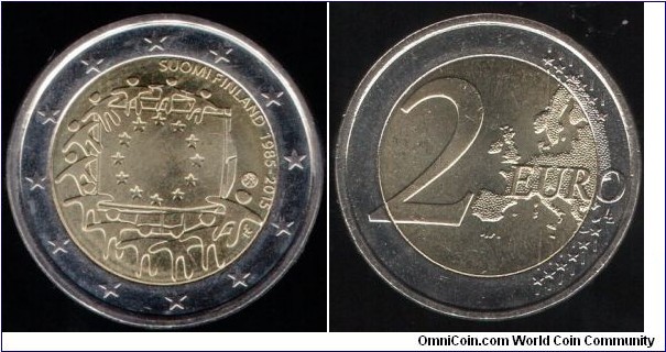 2 euros 30th anniversary of the EU flag