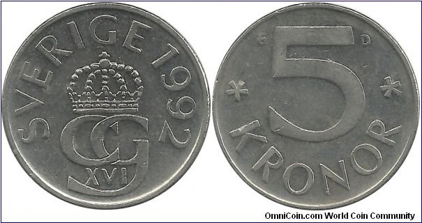 Sweden 5 Kronor 1992