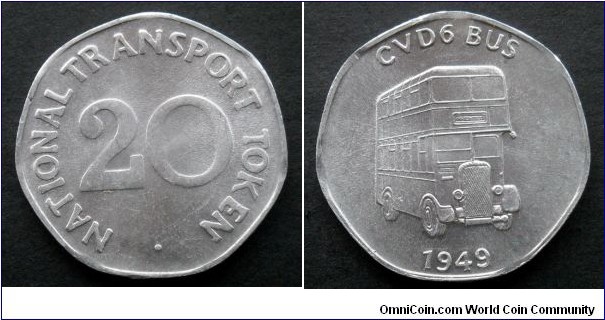 National Transport Token 20 pence. Great Britain.