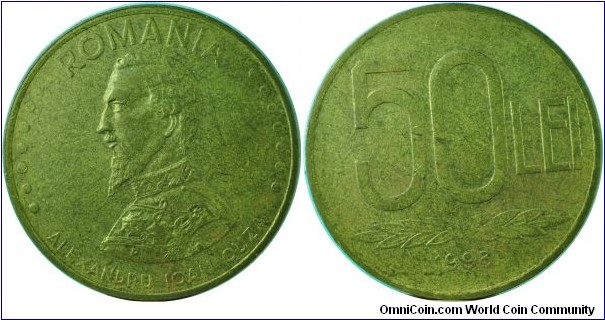 Romania50Lei-AlexandruJoanCuza-km110-1993