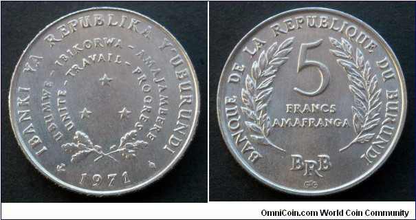 Burundi 5 francs.
1971 (II)