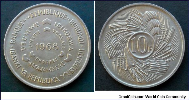 Burundi 10 francs.
1968, F.A.O. (II)