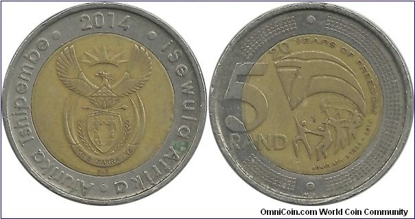 SouthAfrica 5 Rand 2014 (Venda-Ndebele)- 20 Years of Freedom
