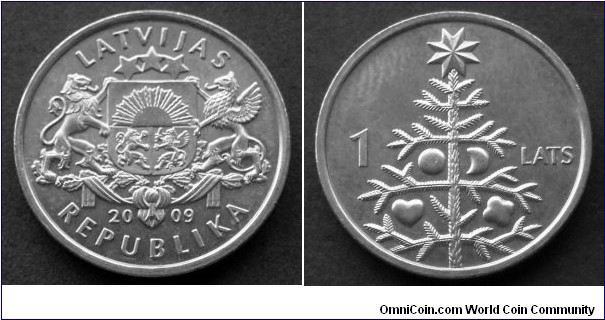 Latvia 1 lats.
2009, Christmas tree.