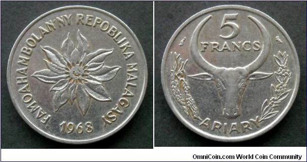 Madagascar 5 francs.
1968