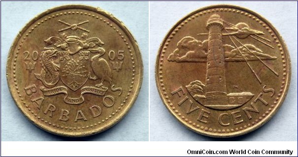 Barbados 5 cents.
2005, Brass