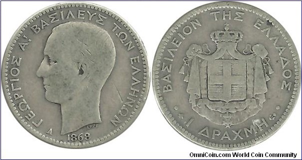 GreeceKingdom 1 Drahmi 1868A