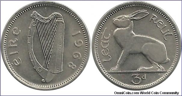 Ireland 3 Pence 1968-unc