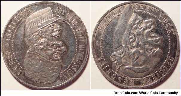 AR WW1 German reversible satirical medal portraying the allies: Britain, Belgium, Russia and France. Inscription on obverse: 