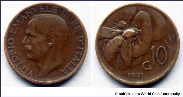Italy 10 centesimi.
1921 (IV)
