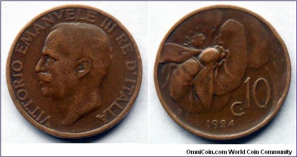 Italy 10 centesimi.
1924 (IV)