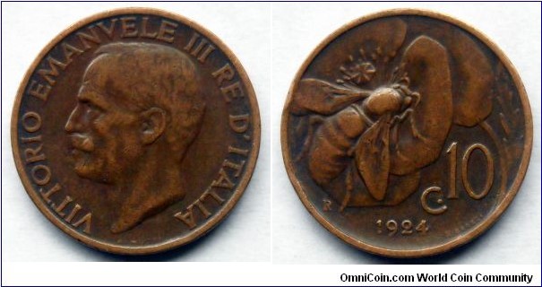 Italy 10 centesimi.
1924 (V)