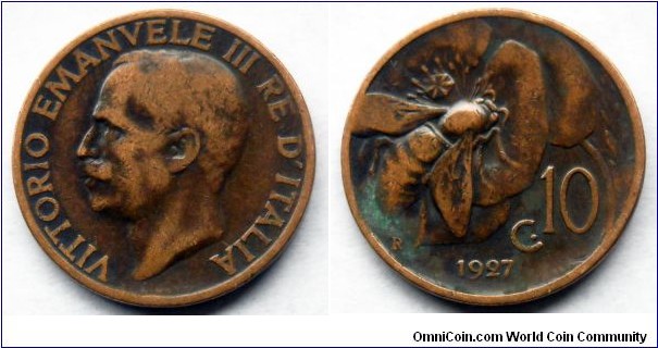 Italy 10 centesimi.
1927 (III)