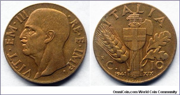 Italy 10 centesimi.
1941, Bronzital (II)