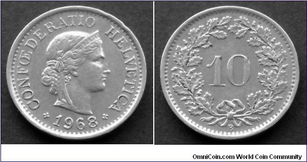 Switzerland 10 rappen.
1968 (B) II