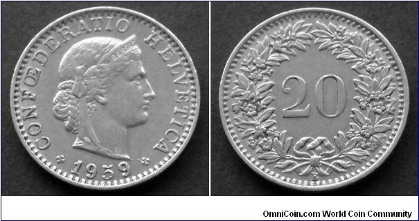 Switzerland 20 rappen.
1959 (B) II