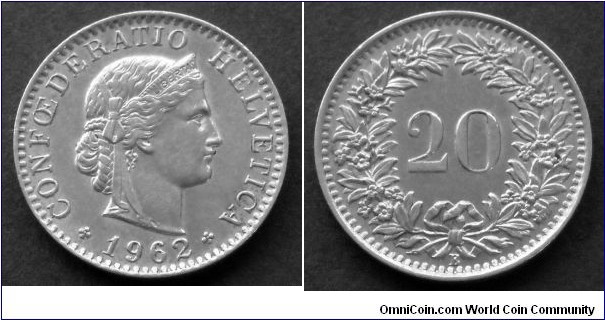 Switzerland 20 rappen.
1962 (B) II