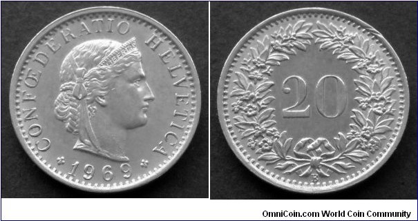 Switzerland 20 rappen.
1969 (B) II
